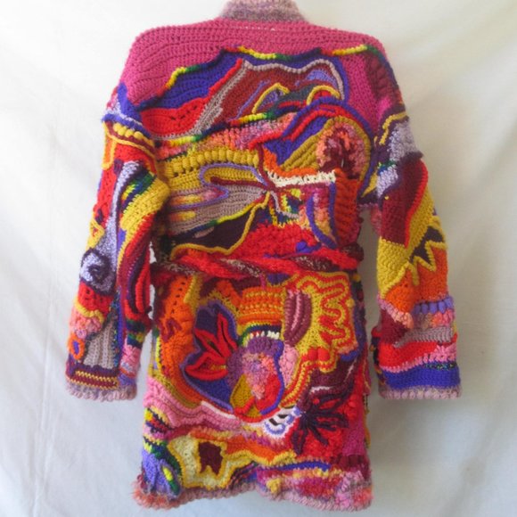 JACKET COAT M L XL crochet style free form handmade brand new Make your offers - Picture 12 of 15